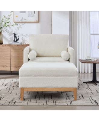  35.4" Farmhouse Upholstered Accent Chair with Ottoman & Coffee Table