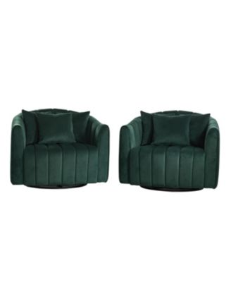 Velvet Swivel Barrel Chair & Half Sofa with Pillows