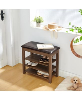 + Adjustable + Wood + Shoe Bench with Storage + Bench