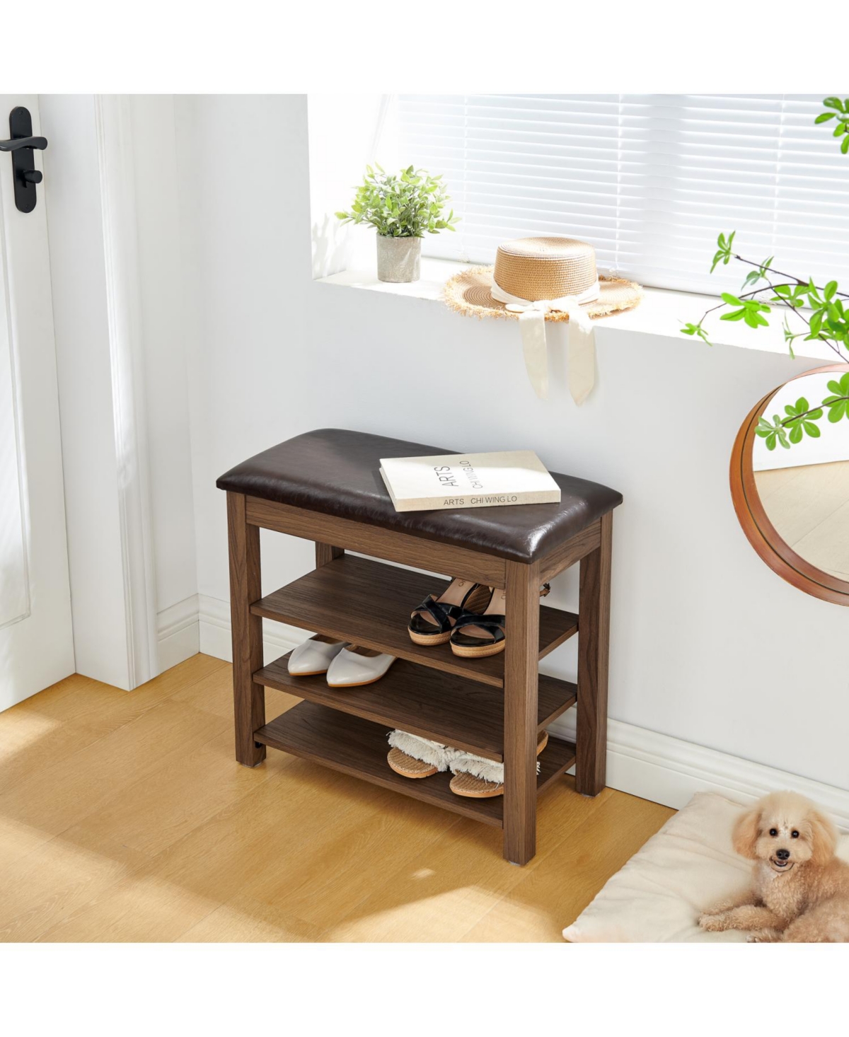 Streamdale Furniture + Adjustable + Wood + Shoe Bench with Storage + Bench