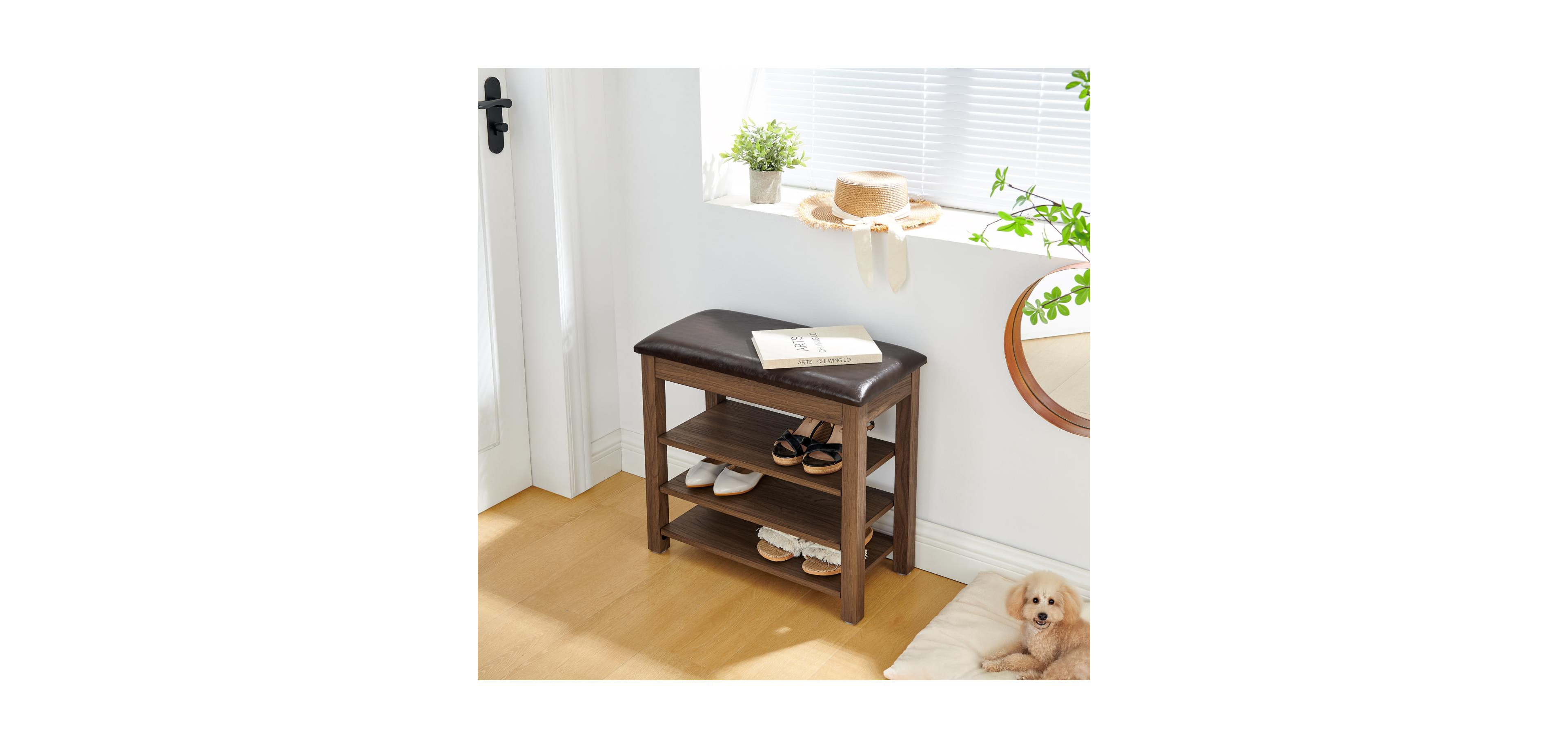 Streamdale Furniture + Adjustable + Wood + Shoe Bench with Storage + Bench