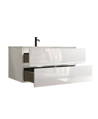 36" White Wall Mount Vanity w/ Ceramic Sink