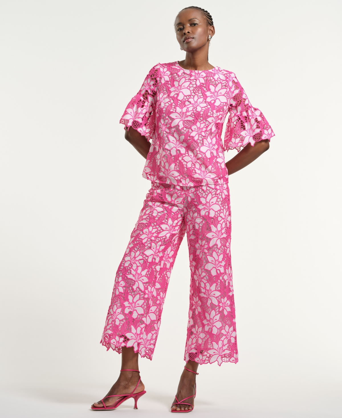 Isaac Mizrahi Women's Boxy Eyelet Crewneck Top