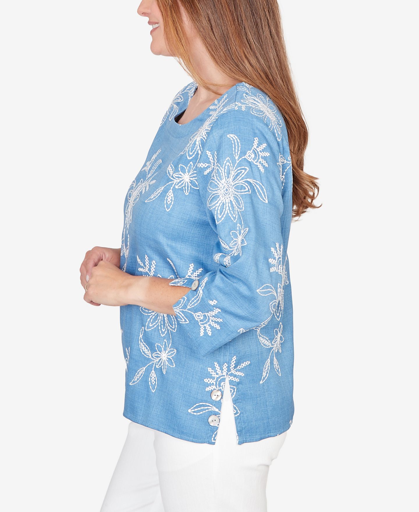 Женский топ Alfred Dunner Classic Tossed Floral Embroidered, цвет: Синий — фото 3