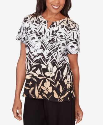 Women's Chevron Floral Ombre Print T-Shirt