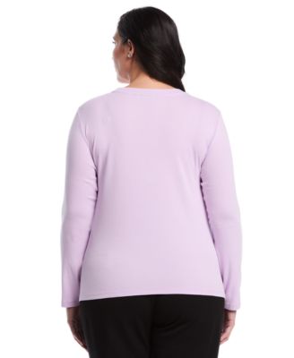 Plus Size Plus Size Embellished Neck Long Sleeve Top