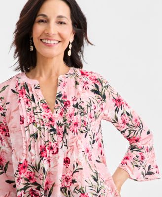 Petite Floral Print V-Neck Top