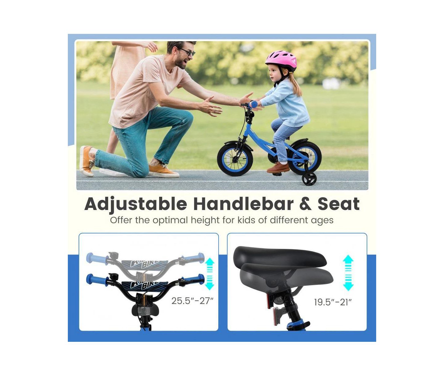 Детская игрушка HONGGE Adjustable Kids Bike with Training Wheels and Coaster Brake, Ages 3+, цвет: Синий — фото 6