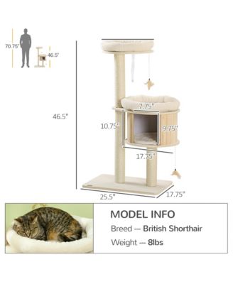 PawHut 3 Level Cat Tree Sisal Posts Badminton Toy Soft Cushions Play Areas