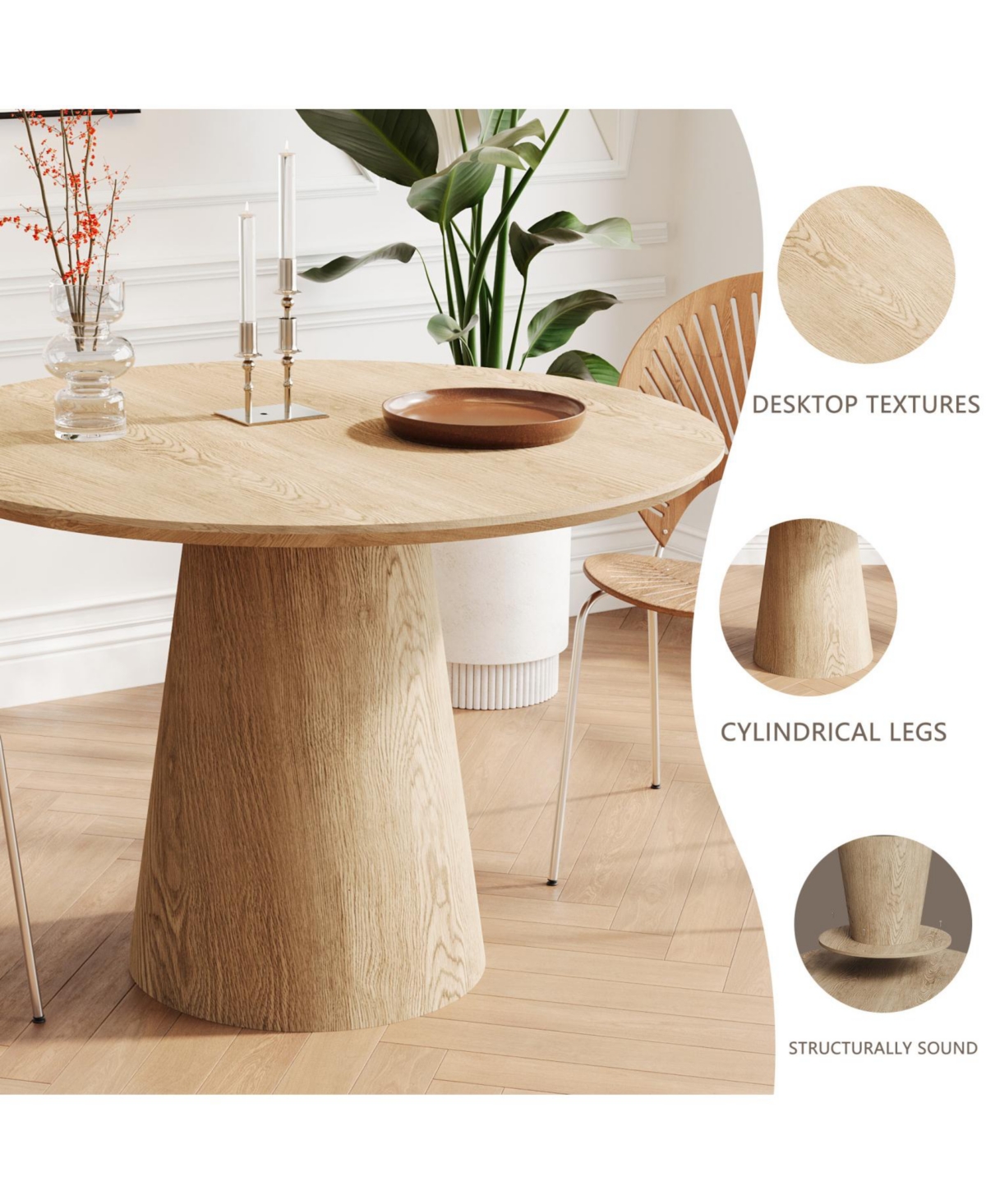 Streamdale Furniture 43" Round Wood Dining Table - Modern Minimalist
