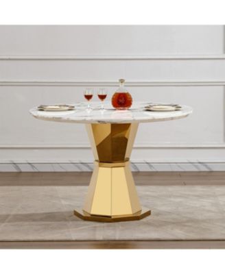 47" Round Marble Dining Table, Gold Base