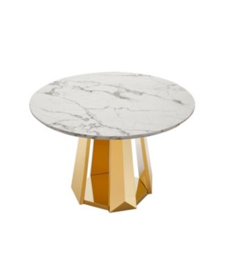  47" Round Marble Dining Table, Gold Base