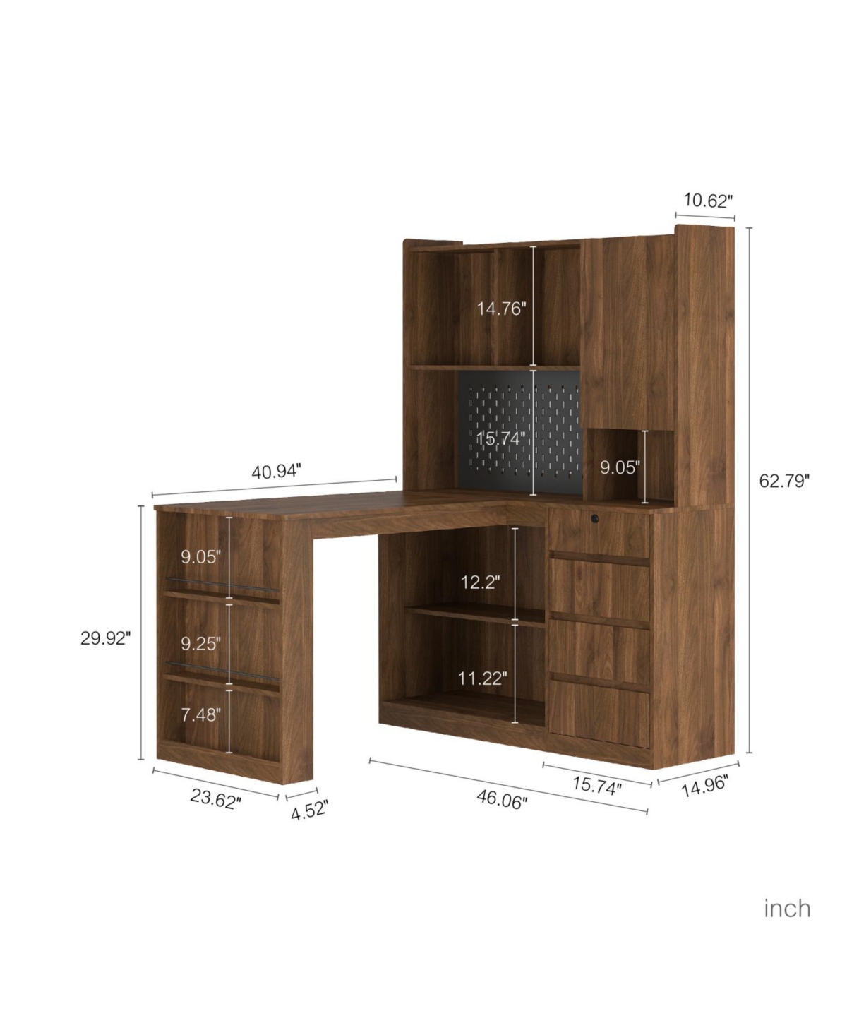 Streamdale Furniture + L-Shaped + Wood/Engineered Wood (assuming material) + Drawers, Bookshelf, Led Light, Corner Gaming + Desk