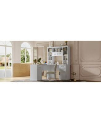 L-Shaped Desk w/ Cabinets, Drawers, Shelves & Flip-Up Storage