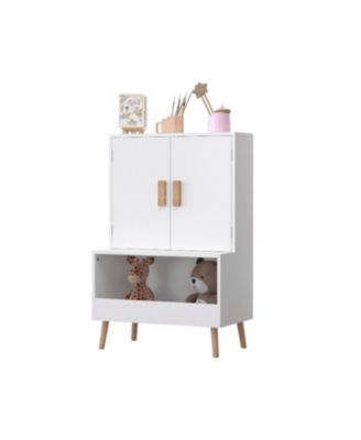 Kids Toy Storage Cabinet - White Wooden Organizer