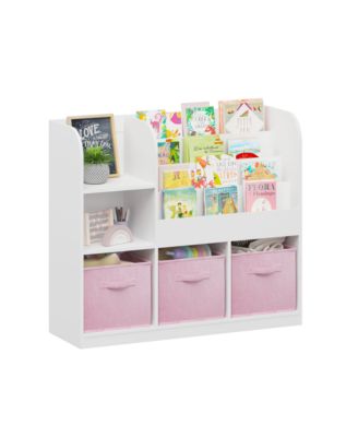 Kids Bookcase with Fabric Drawers - White/Pink