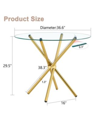 Round Clear Glass Dining Table with Gold Ring Legs