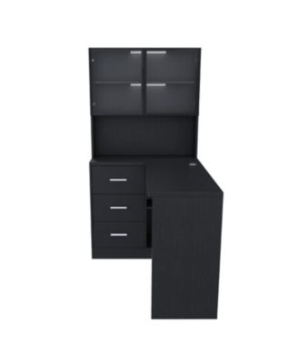 Streamdale L-Shaped Corner Desk with LED, USB, Keyboard Tray - Black