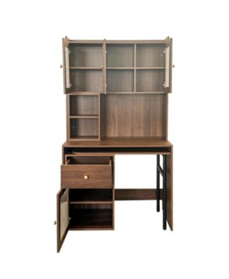 Streamdale Computer Desk with Hutch, Rotating Desktop, Large Workspace