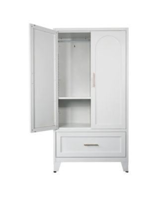  60" Metal Wardrobe Cabinet with Drawer, Hanging Rod & Shelf (White)