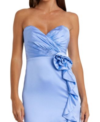 Women's Strapless Satin Column Gown With 3D Flower