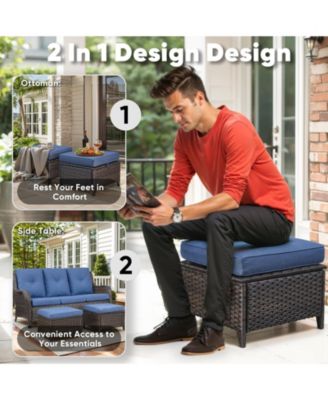 Gymojoy Crescent Swivel Glider All-Weather PE Wicker Patio Conversation Set with Olefin 6 In. Thick Cushions/Sofa (5-Piece)