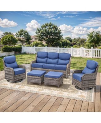 Crescent Swivel Glider All-Weather PE Wicker Patio Conversation Set with Olefin 6 In. Thick Cushions/Sofa (5-Piece)