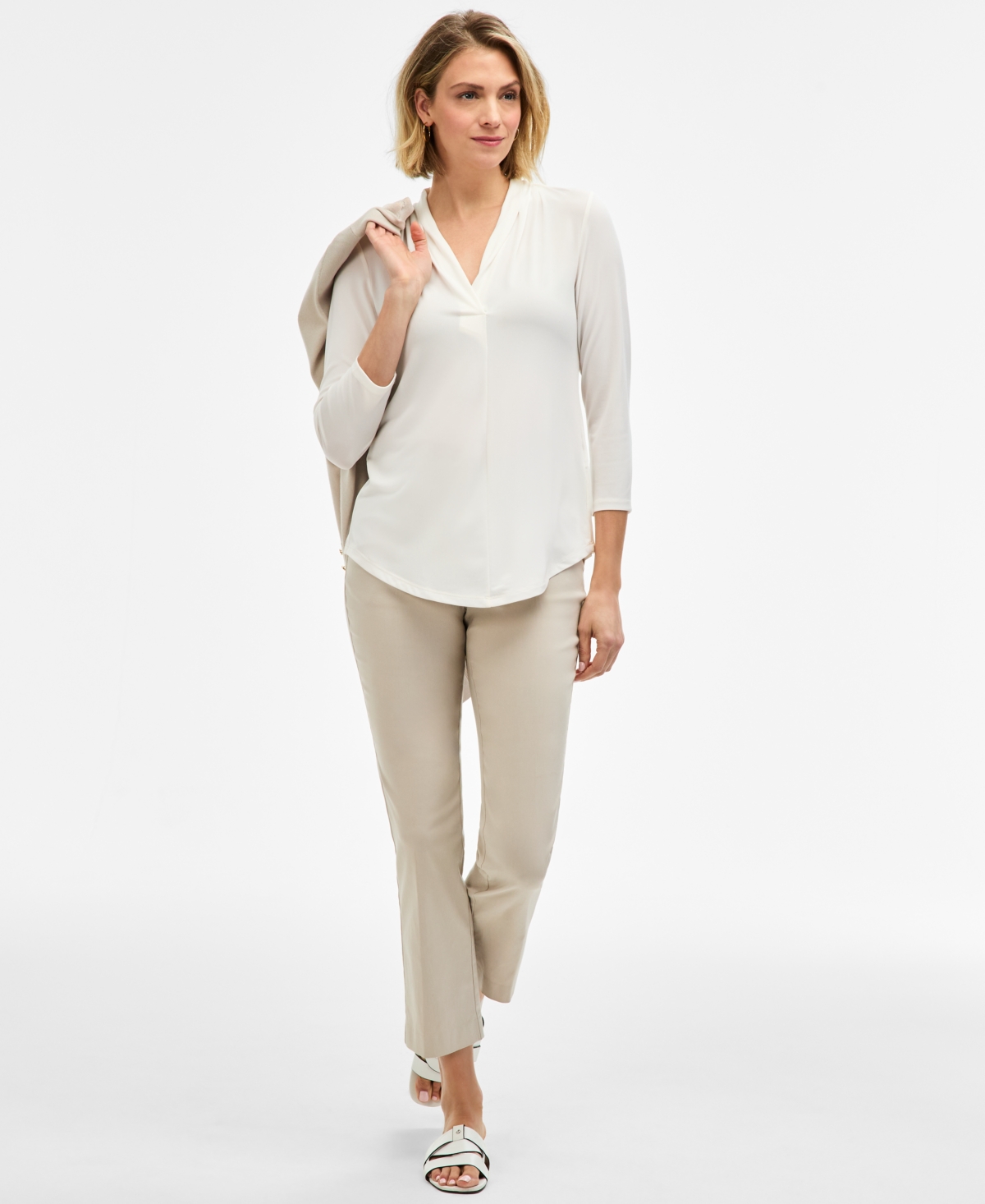 Jm Collection Women's 3/4 Sleeve V-Neck Knit Top, Created for Macy's