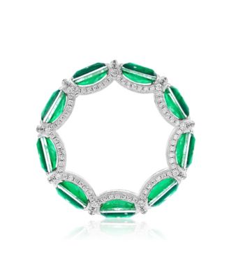 Suzy Levian Gala Collection Sterling Silver Emerald-Cut Cubic Zirconia Pave U-Shape Eternity Band Ring