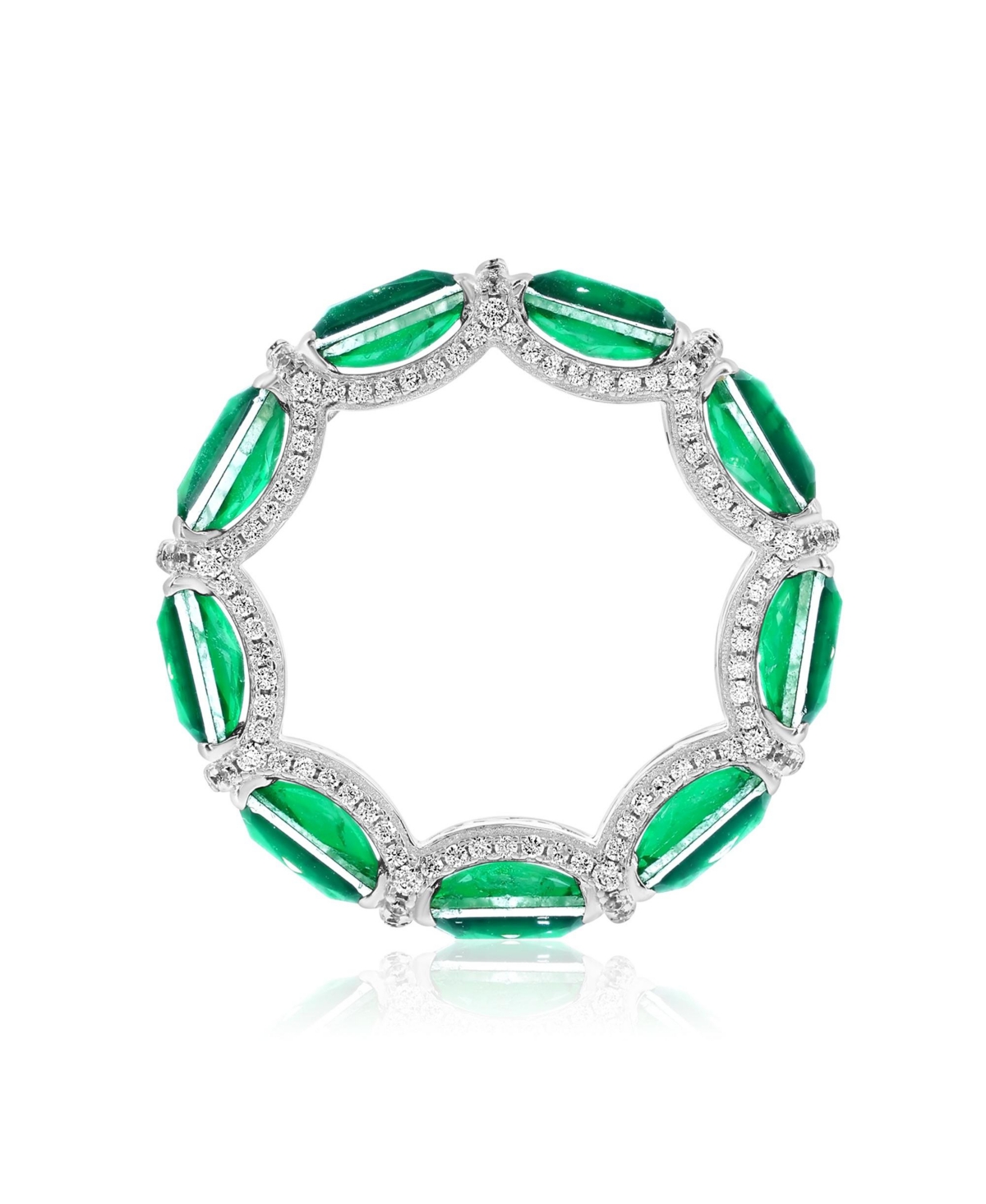 Suzy Levian Gala Collection Sterling Silver Emerald-Cut Cubic Zirconia Pave U-Shape Eternity Band Ring