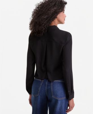 Women's Cropped Button-Down Crepe Shirt