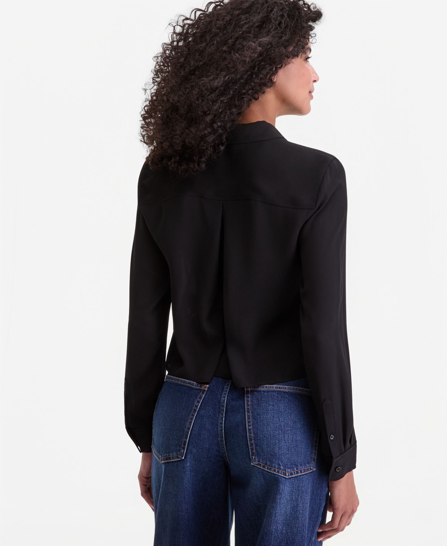 Women's Cropped Button-Down Crepe Shirt