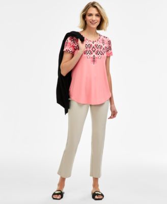 Women's Printed Scoop-Neck Short Sleeve Top