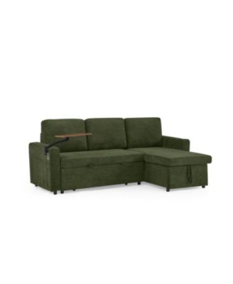 + Sofa Bed + Chenille + Pull-Out w/ Table, LED, USB & Cup Holders