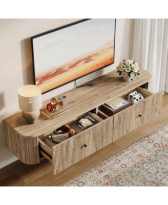 Floating TV Stand Wall Mounted, with 2 Fluted Drawers