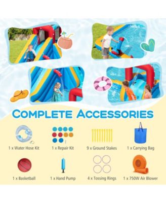 Kids Inflatable Water Slide Park With Dual Slides Climbing Wall And 750W Blower