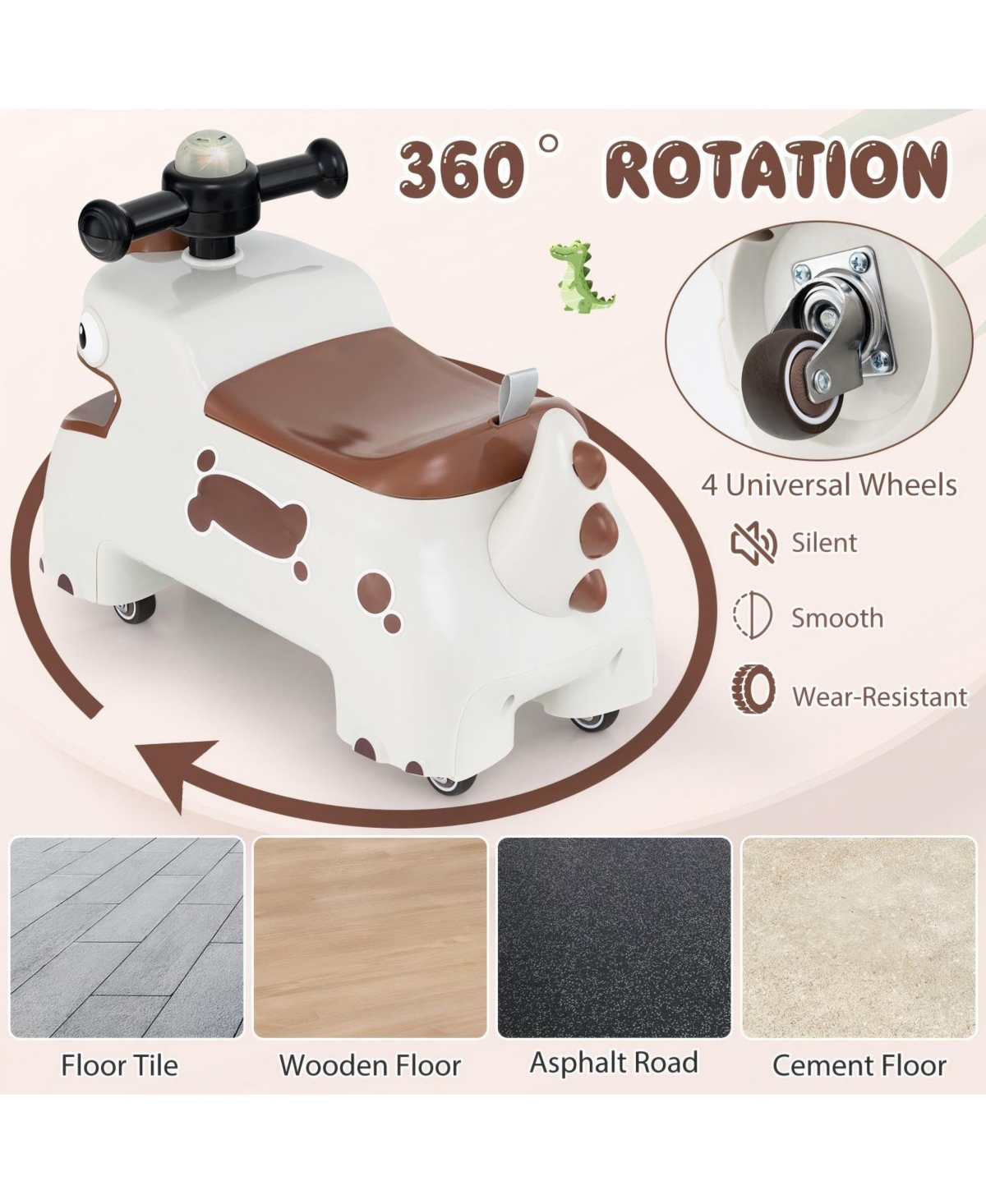 Hongge Toddler Ride On Toy Car With Led Lights Sounds And Under Seat Storage