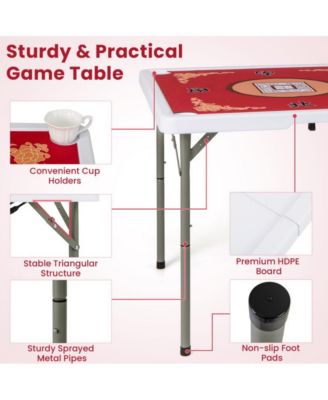 35 Inch Folding Mahjong Table for 4 Players with Cup Holders