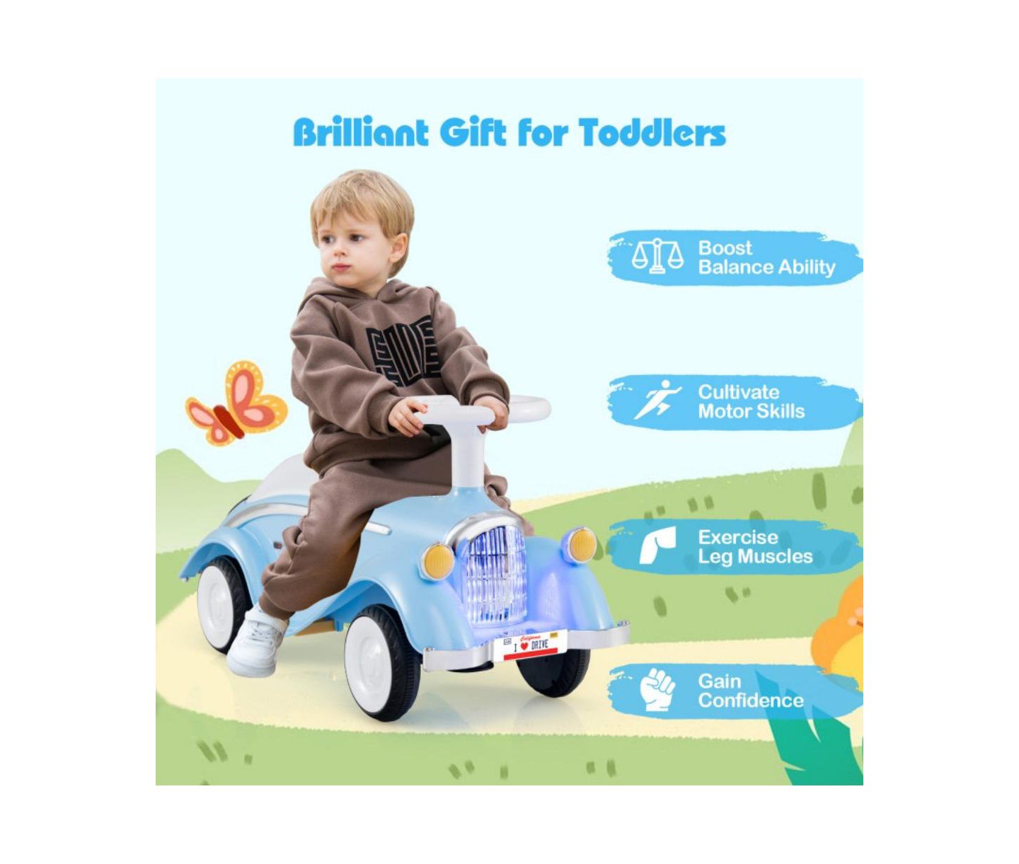 Детская игрушка HONGGE Toddler Ride On Sliding Car with Horn and LED Headlight, цвет: Синий — фото 3