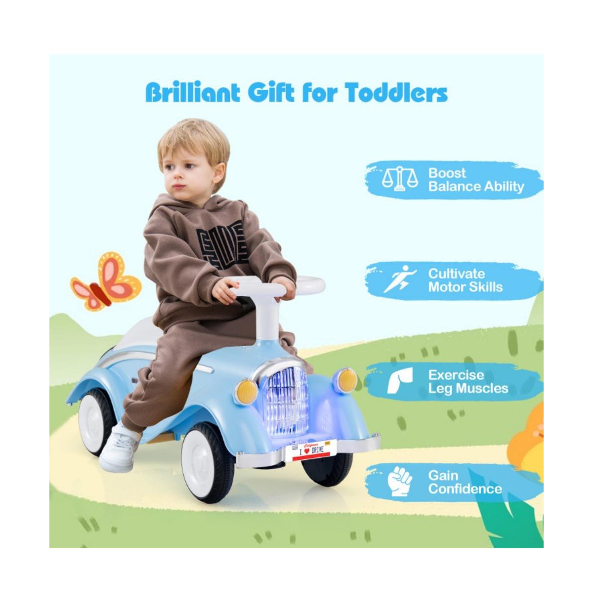 Hongge Toddler Ride On Sliding Car with Horn and Led Headlight