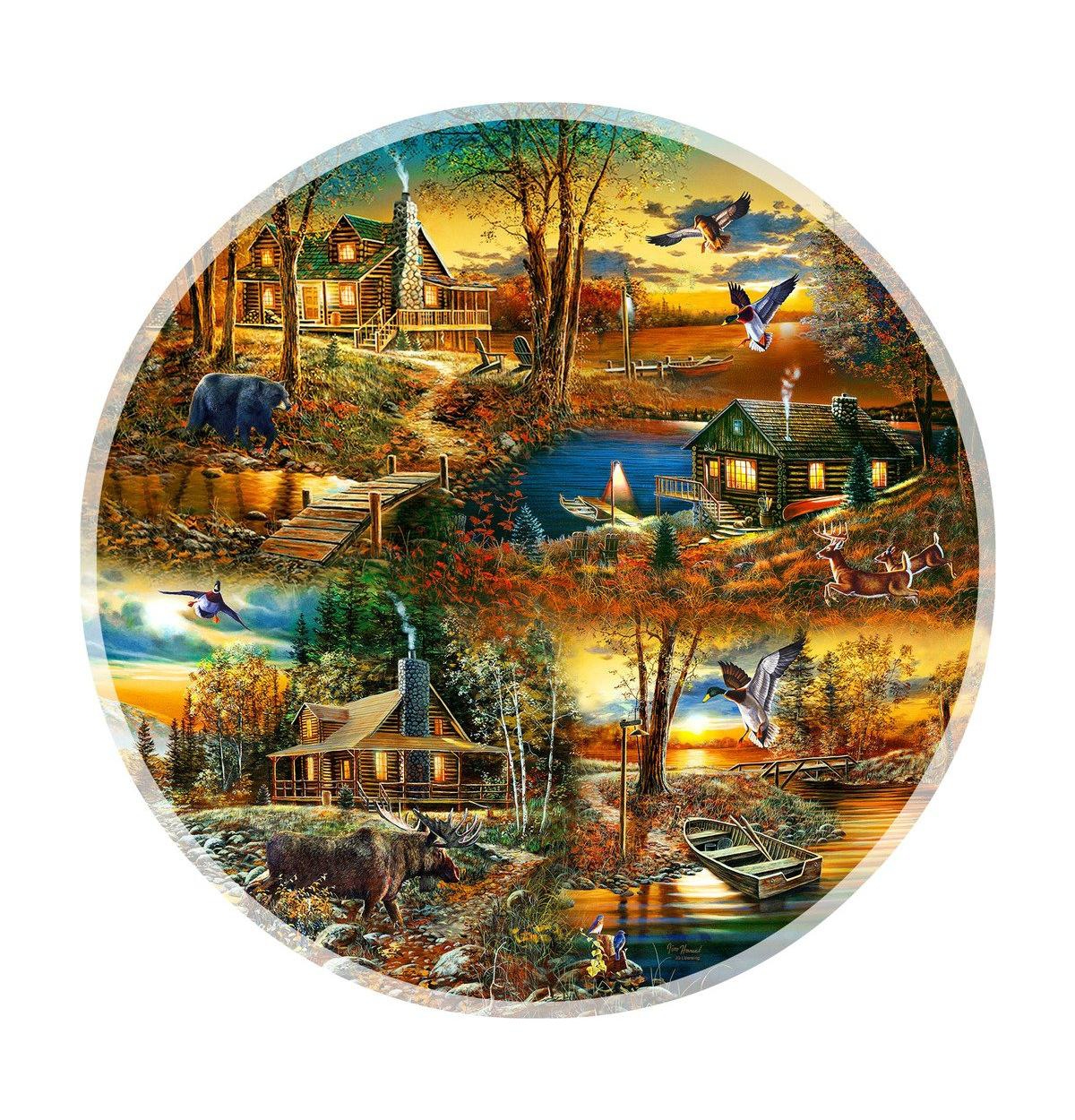 SunsOut Cabins in the Woods 1000 piece Jigsaw Puzzle for Adults Round