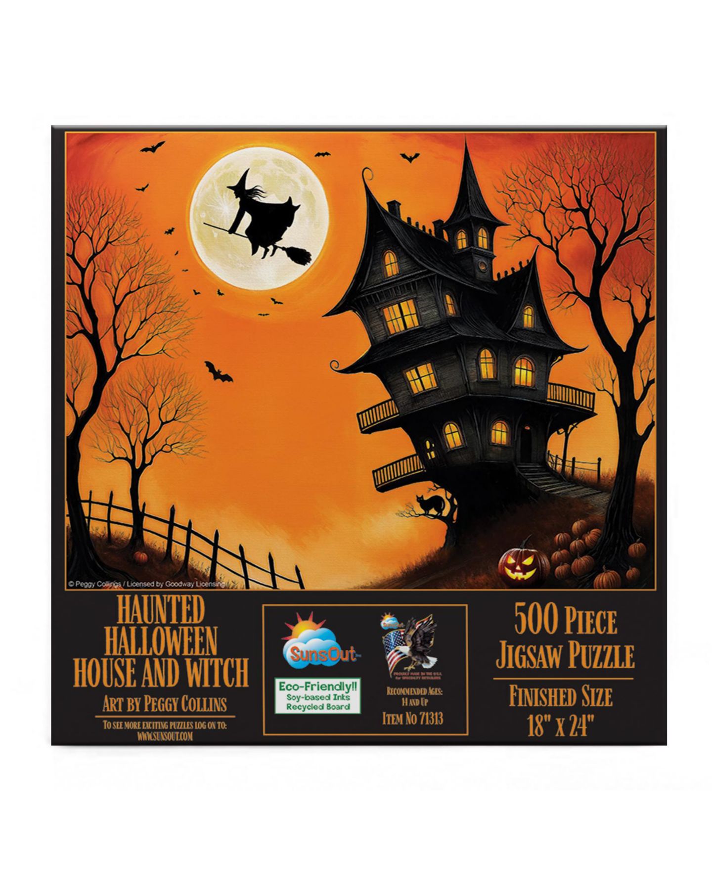 Детский пазл SunsOut Haunted Halloween House and Witch 500 Piece Jigsaw Puzzle, от 15 лет — фото 3