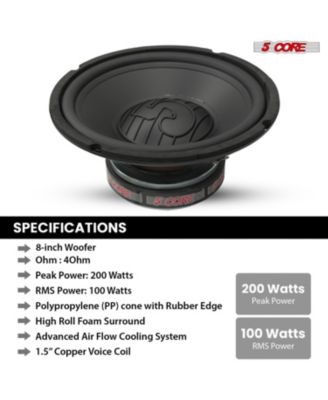 8 Inch Woofer 200W Car Subwoofer 4Ohm Replacement Deep Sub w Poly Cone - WF 8 120 PP 4OHM