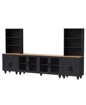 Streamdale Farmhouse TV Stand with Gourd-Shaped Legs & Bookshelves, White