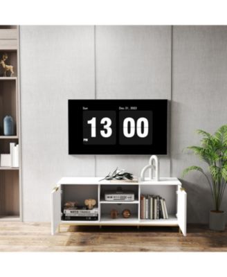 Wave-Door TV Stand with Open & Adjustable Shelves