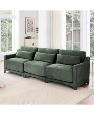 Chenille 3-Seater Sofa w/ Lumbar Pillow - Green
