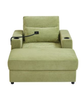 Modern Green Armchair with Ottoman, USB Ports & Cup Holders
