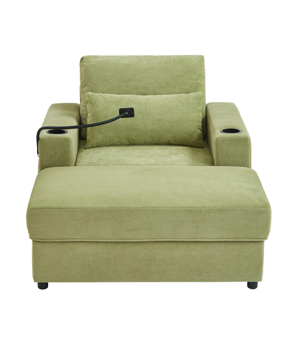 Streamdale Furniture Modern Green Armchair with Ottoman, Usb Ports & Cup Holders