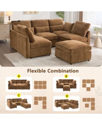 Modern Sectional Sofa U-shaped Couch w/ Ottoman, USB & Phone Holder