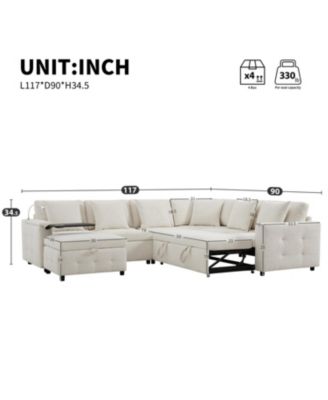 Modular Sectional Sofa Bed- Flip Table, Lamp, Ports, Ottoman, Tufted, 6 Pillows